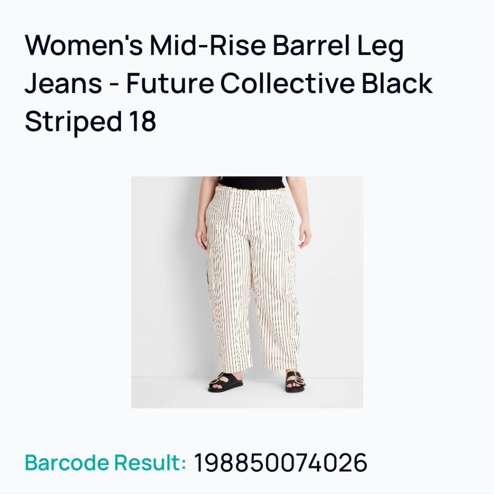 #1382 Future Collective Black and White Striped Barrel Leg Jeans Cargo Pants - Picture 8 of 8